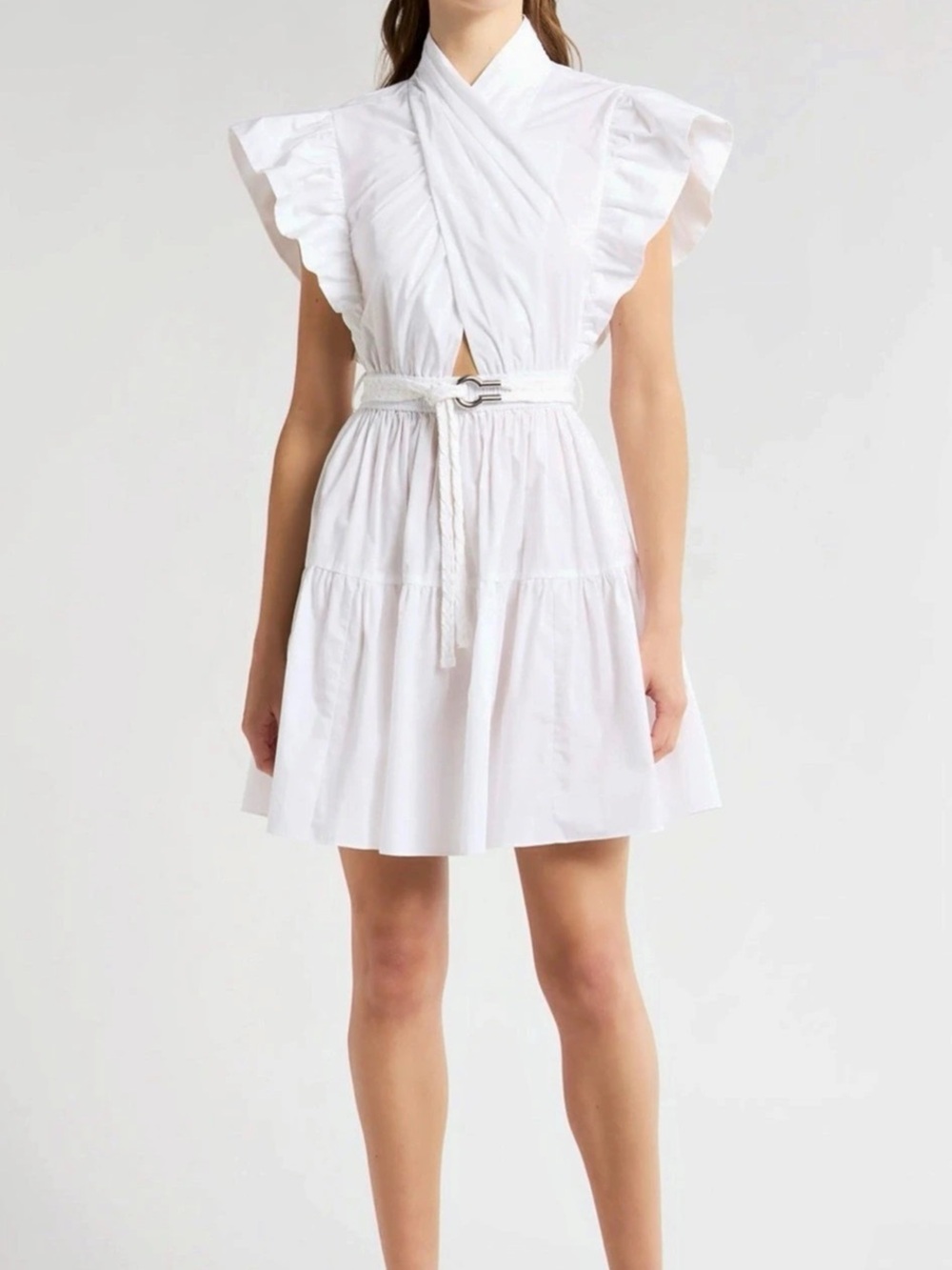 Derek Lam 10 Crosby Ruffle Sleeve Mini Dress in White Size 12 Like New